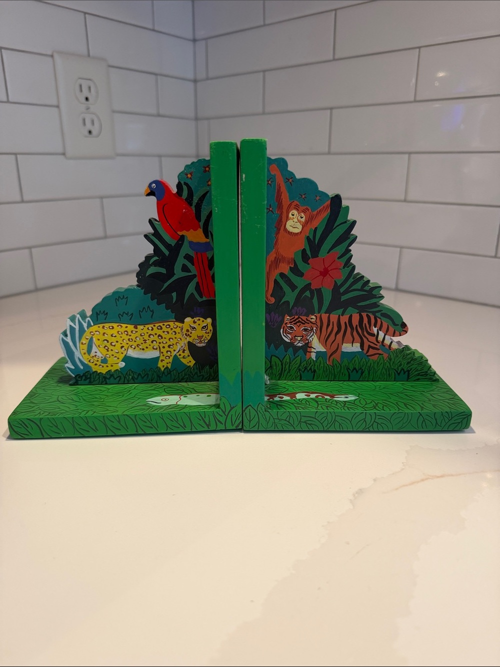 Hand Painted Jungle Theme Book Ends